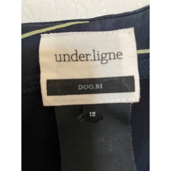 Under Ligne Doo Ri Women’s Dress Navy Black Striped Modal Silk 12 whimsy goth - Picture 6 of 9